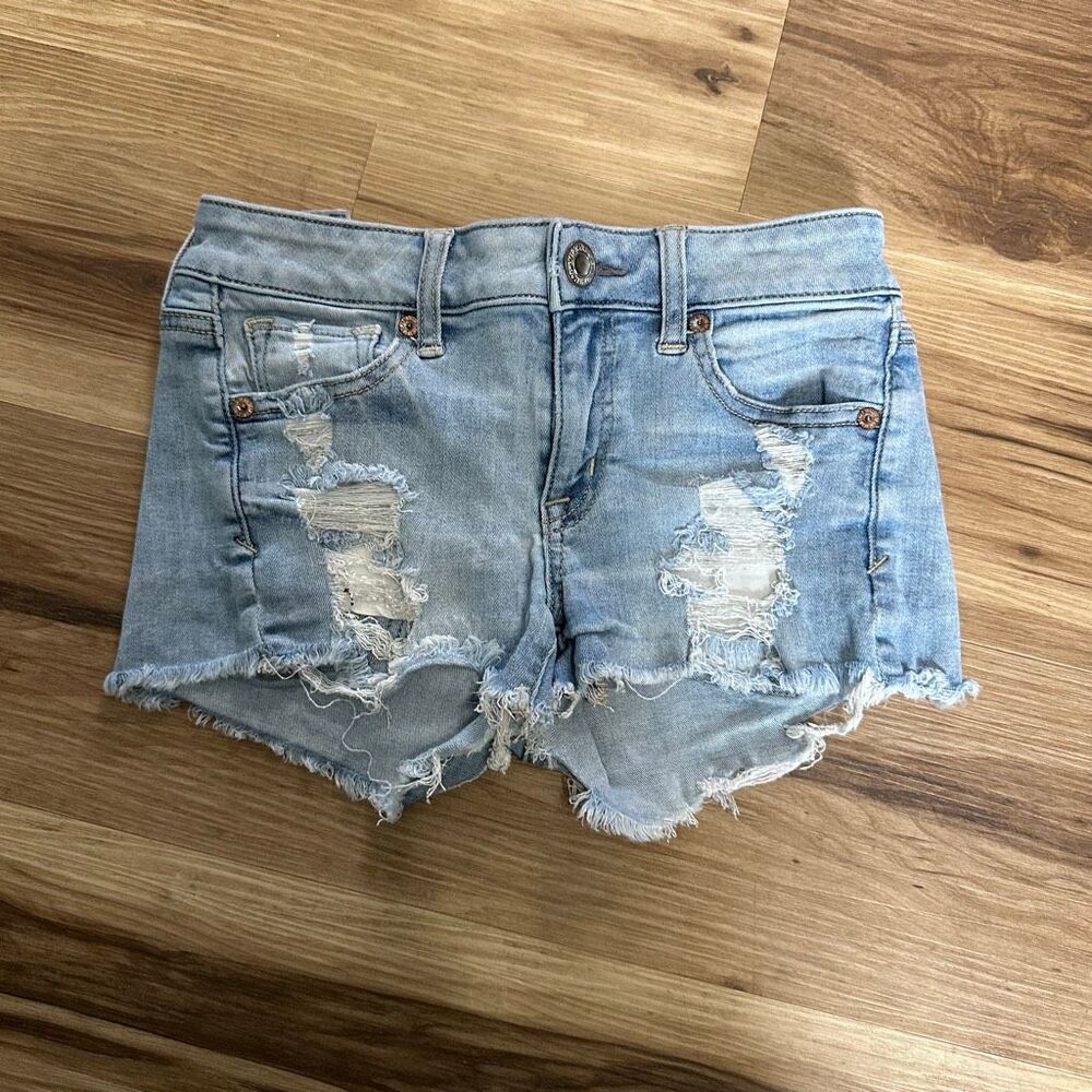 American Eagle destroyed shortie 0 cutoff denim shorts